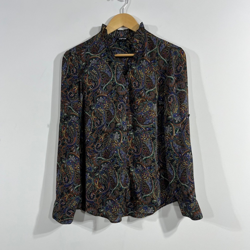 Express‎ Victorian Dark Romantic Paisley Ruffle Top Womens Medium Fairy Grunge